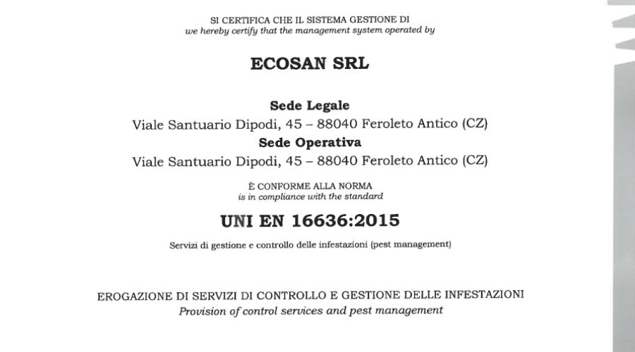 Certificazione UNI EN 16636:2015